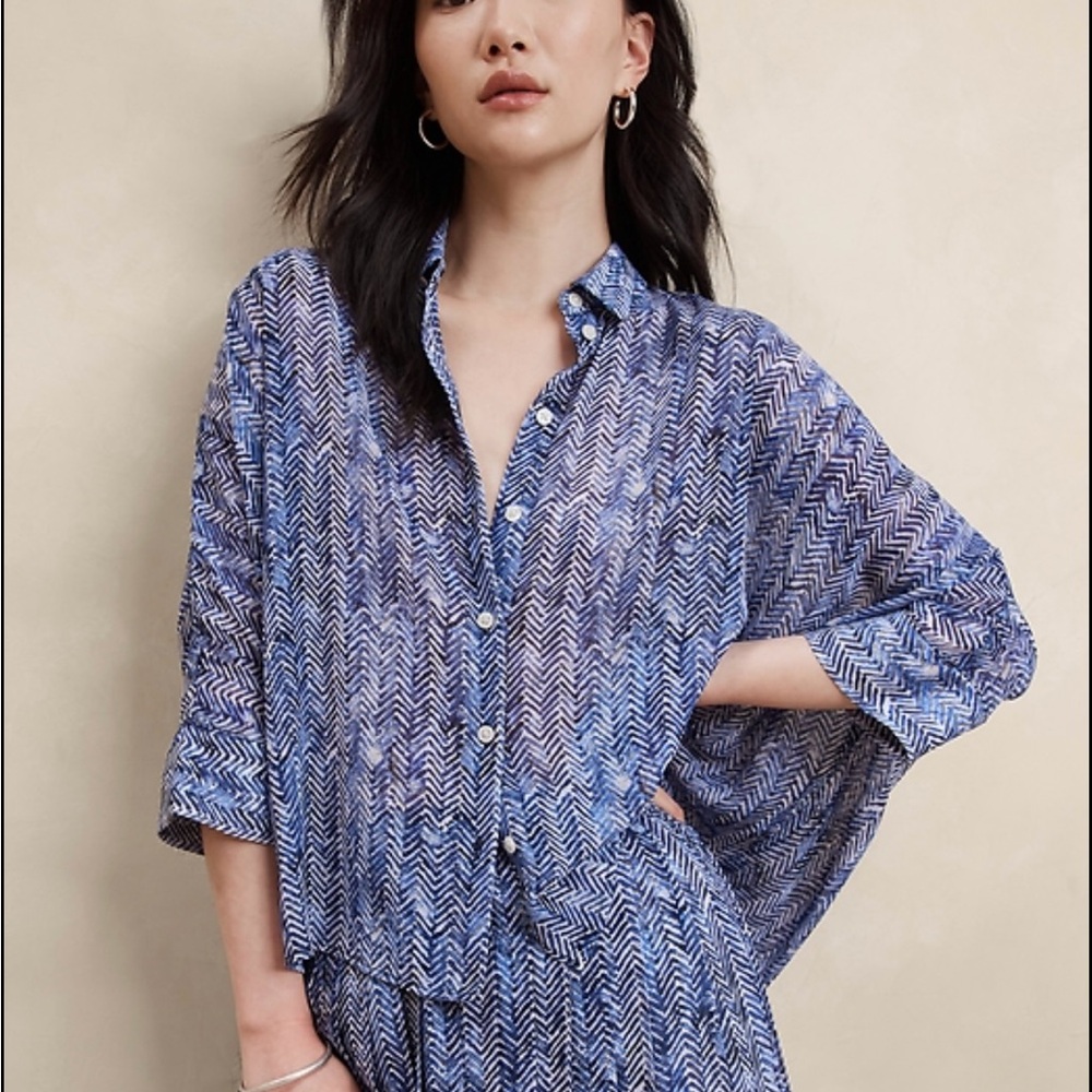 Banana Republic Oversized Drapey Sheer Button-up Top